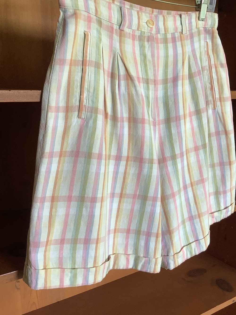 Vintage 90s Reitmans Linen Ramie Plaid Bermuda Shorts Pastel Preppy Size 11 - Picture 3 of 16